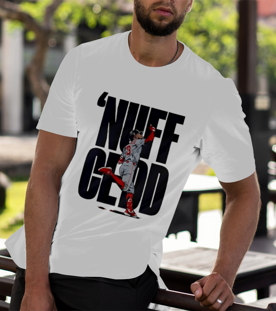Nuff Cedd Baseball Player Number 9 Running Bases Pointing Up T-Shirt