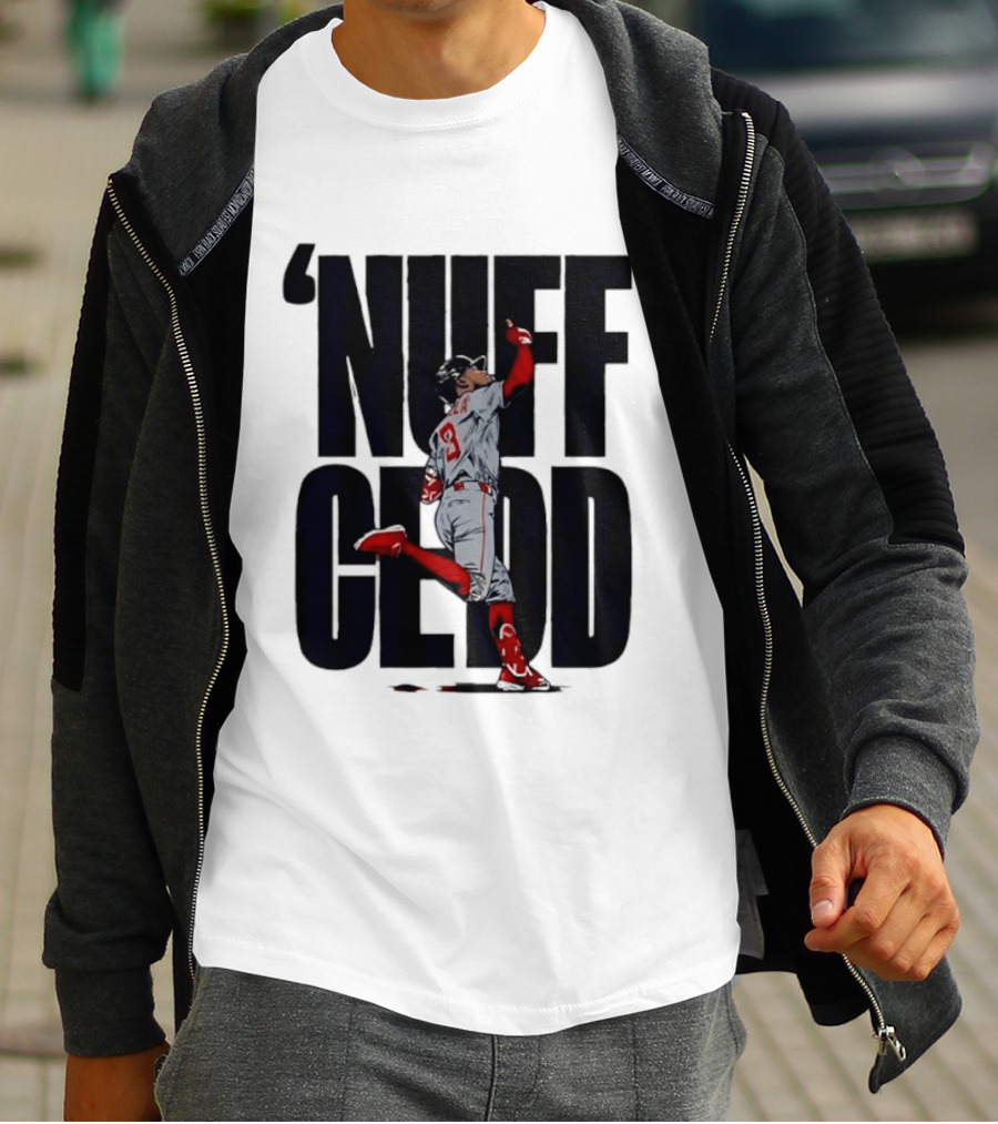 Nuff Cedd Baseball Player Number 9 Running Bases Pointing Up T-Shirt