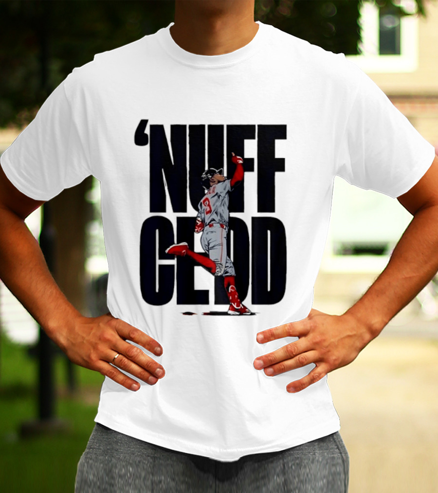 Nuff Cedd Baseball Player Number 9 Running Bases Pointing Up T-Shirt