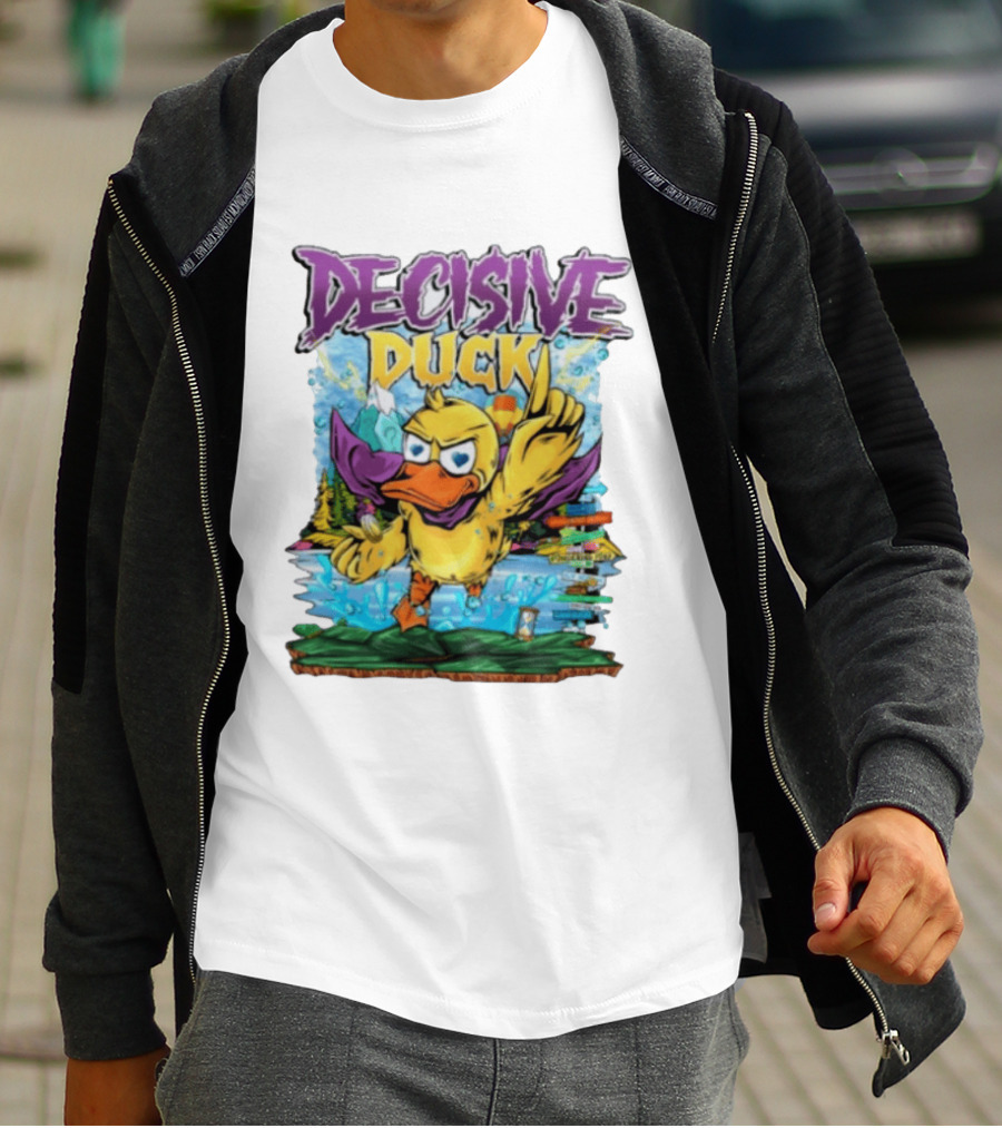 Decisive Duck Adventure Cartoon Style Colorful Forest Scene T-Shirt