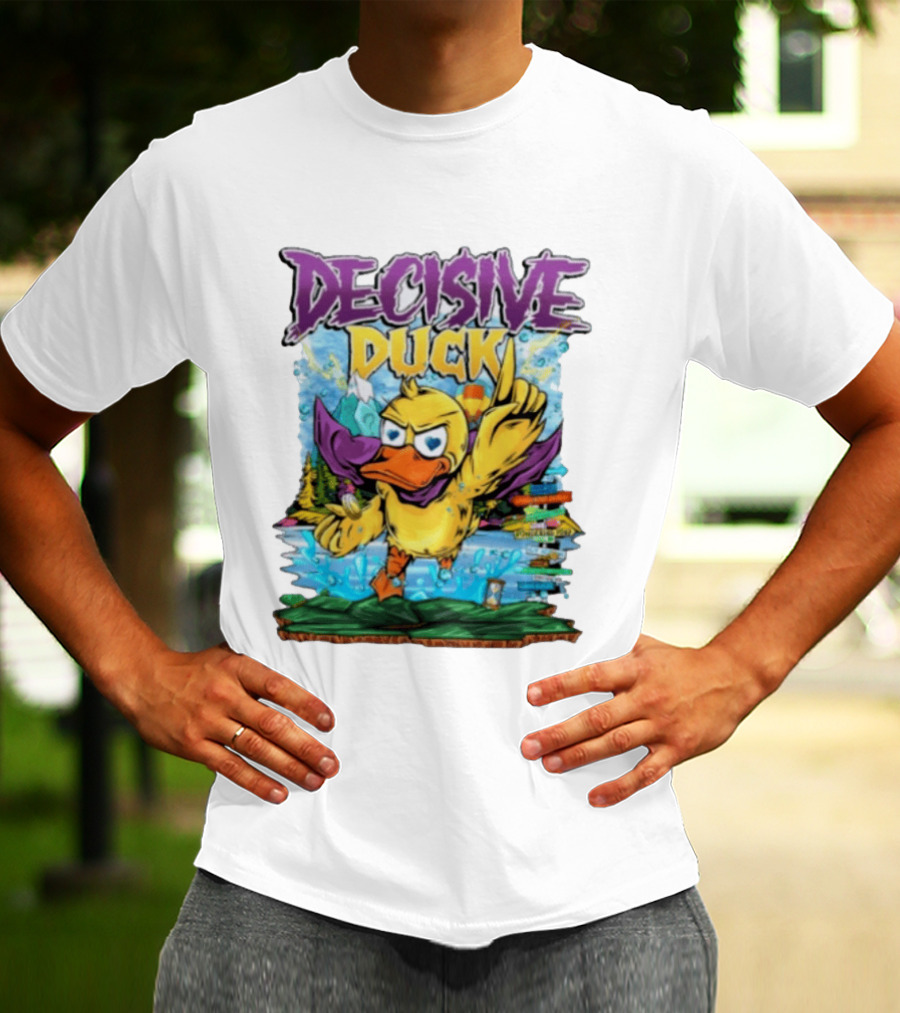 Decisive Duck Adventure Cartoon Style Colorful Forest Scene T-Shirt