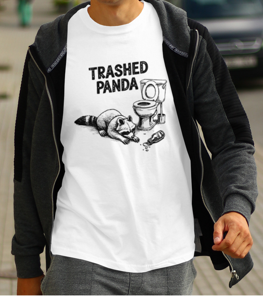 Trashed Panda Funny Raccoon Toilet Scene T-Shirt