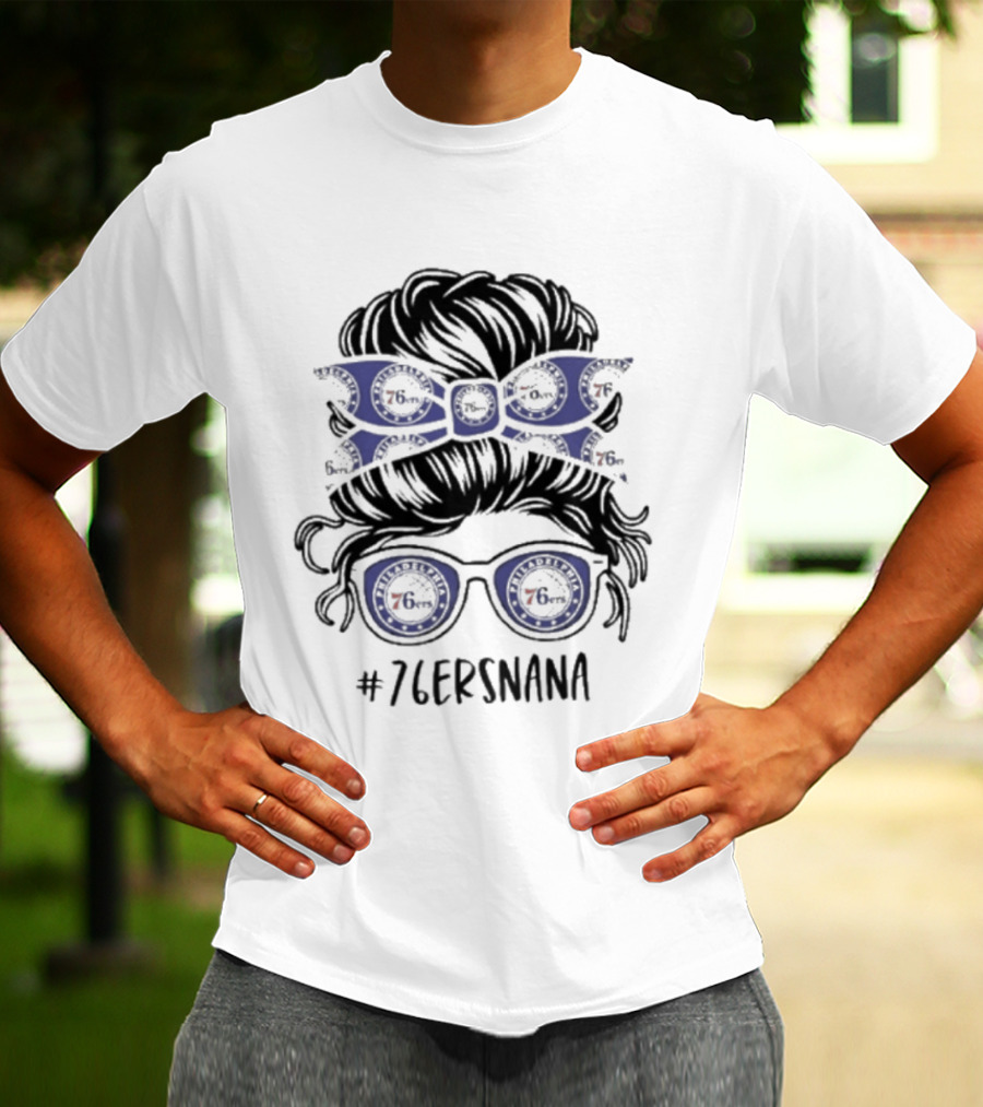 Philadelphia 76ers Nana Messy Bun Glasses Headband T-Shirt