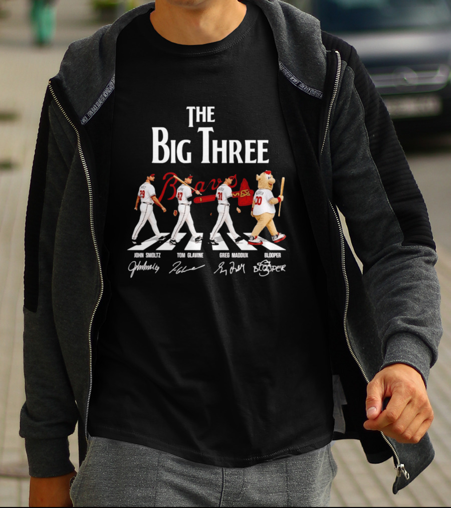 Atlanta Braves The Big Three John Smoltz Tom Glavine Greg Maddux Blooper T-Shirt