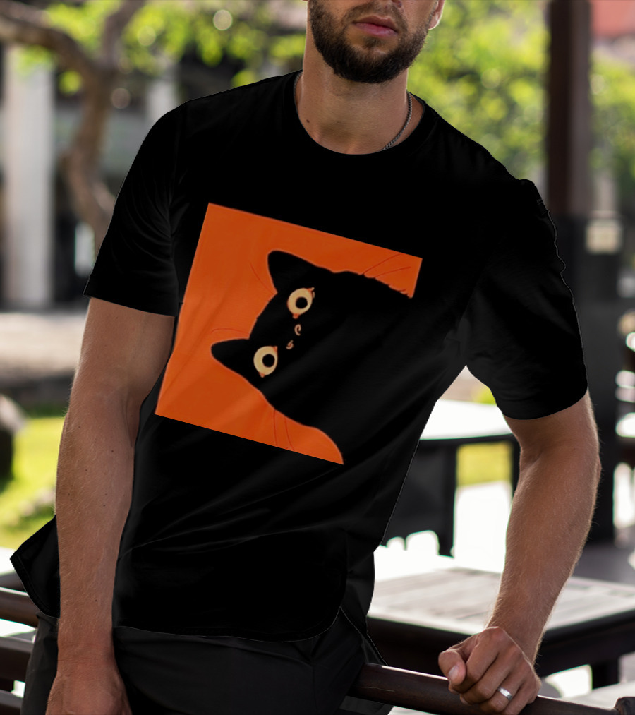 Orange Black Cat Peeking T-Shirt