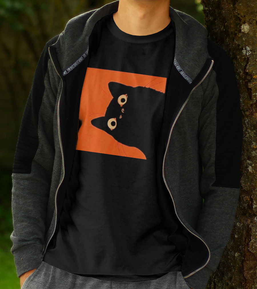 Orange Black Cat Peeking T-Shirt