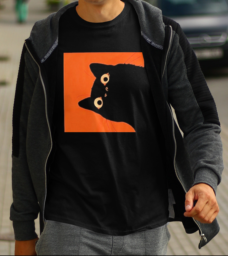 Orange Black Cat Peeking T-Shirt