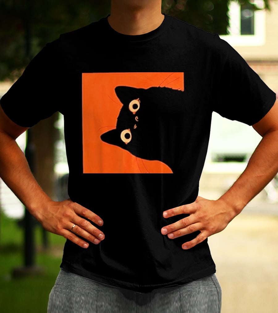 Orange Black Cat Peeking T-Shirt
