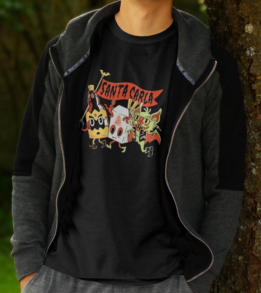 Santa Carla Cartoon Vampire Characters And Food Box With Flag T-Shirt