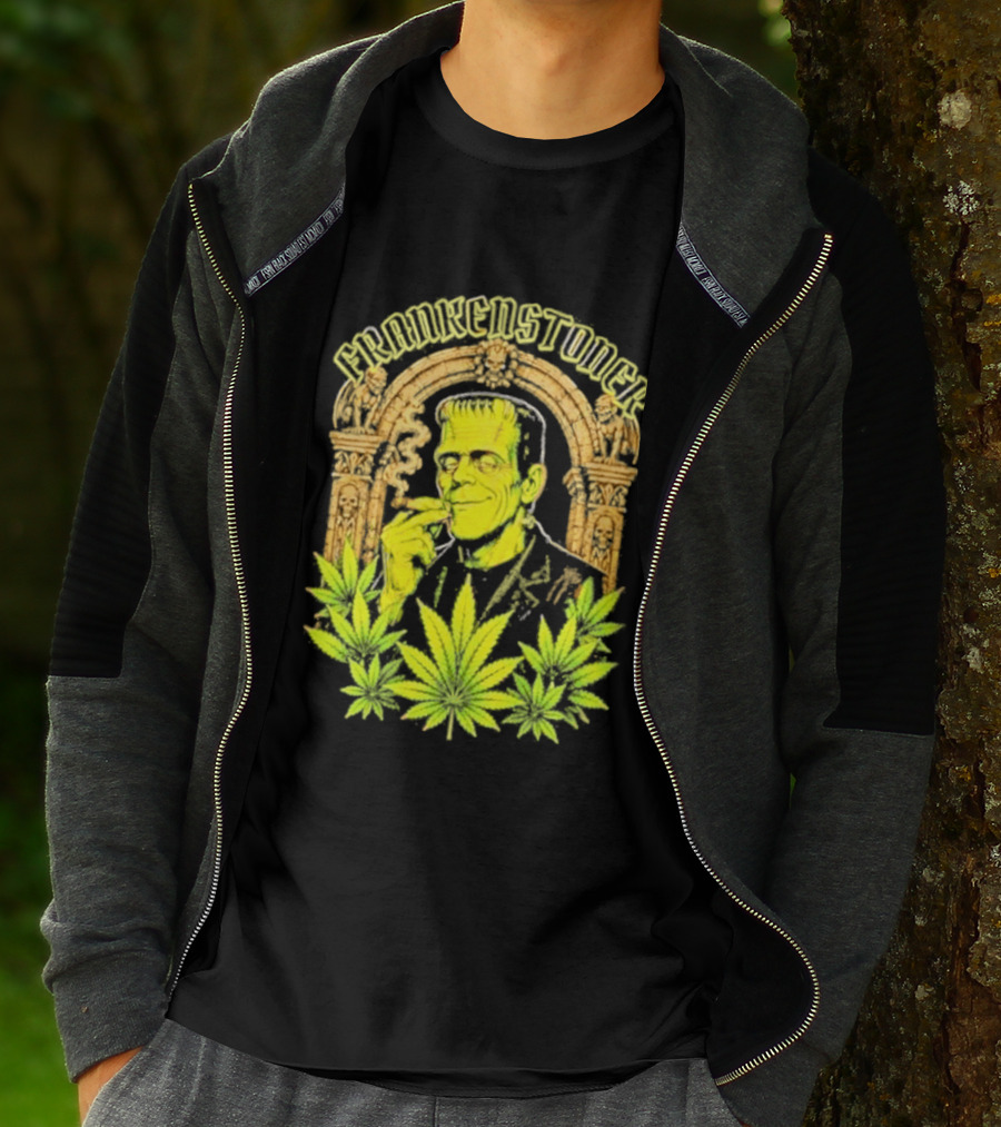 Frankenstoner Frankenstein Marijuana Smoking Arch Skulls T-Shirt