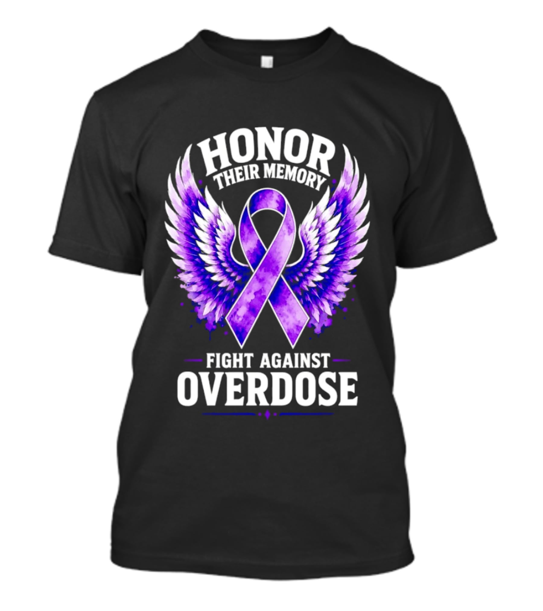 Honor Their Memory Fight Against Overdose Purple Ribbon Wings T-Shirt