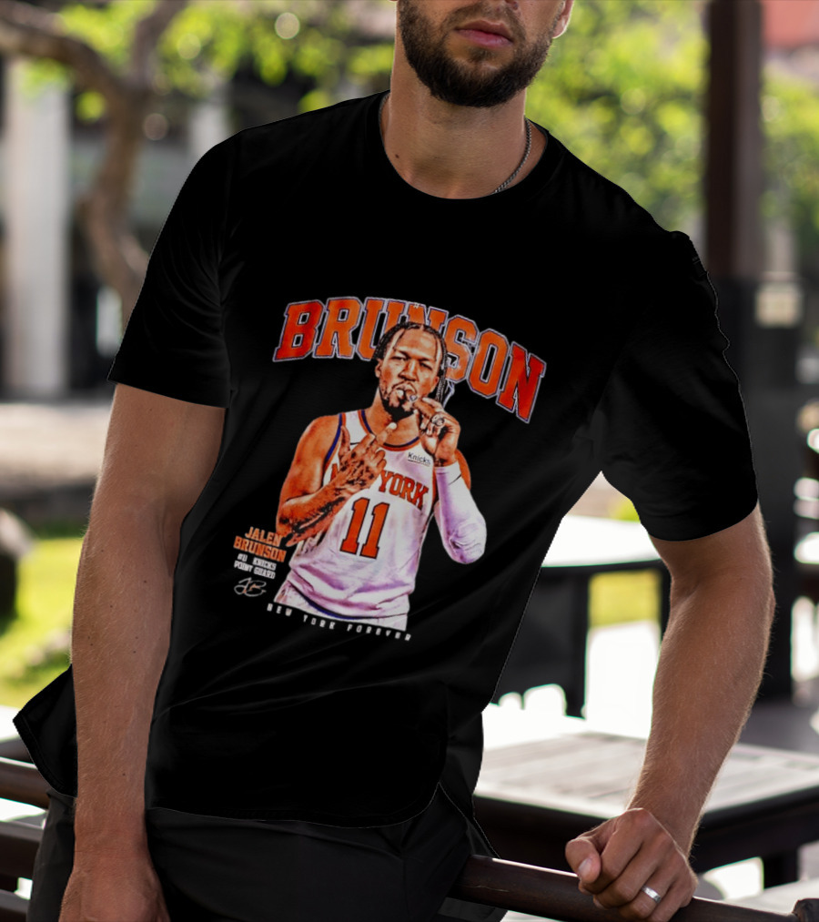 Jalen Brunson Middle Finger New York Knicks NBA Point Guard Brunson 11 Old Yolk Records Knicks T-Shirt