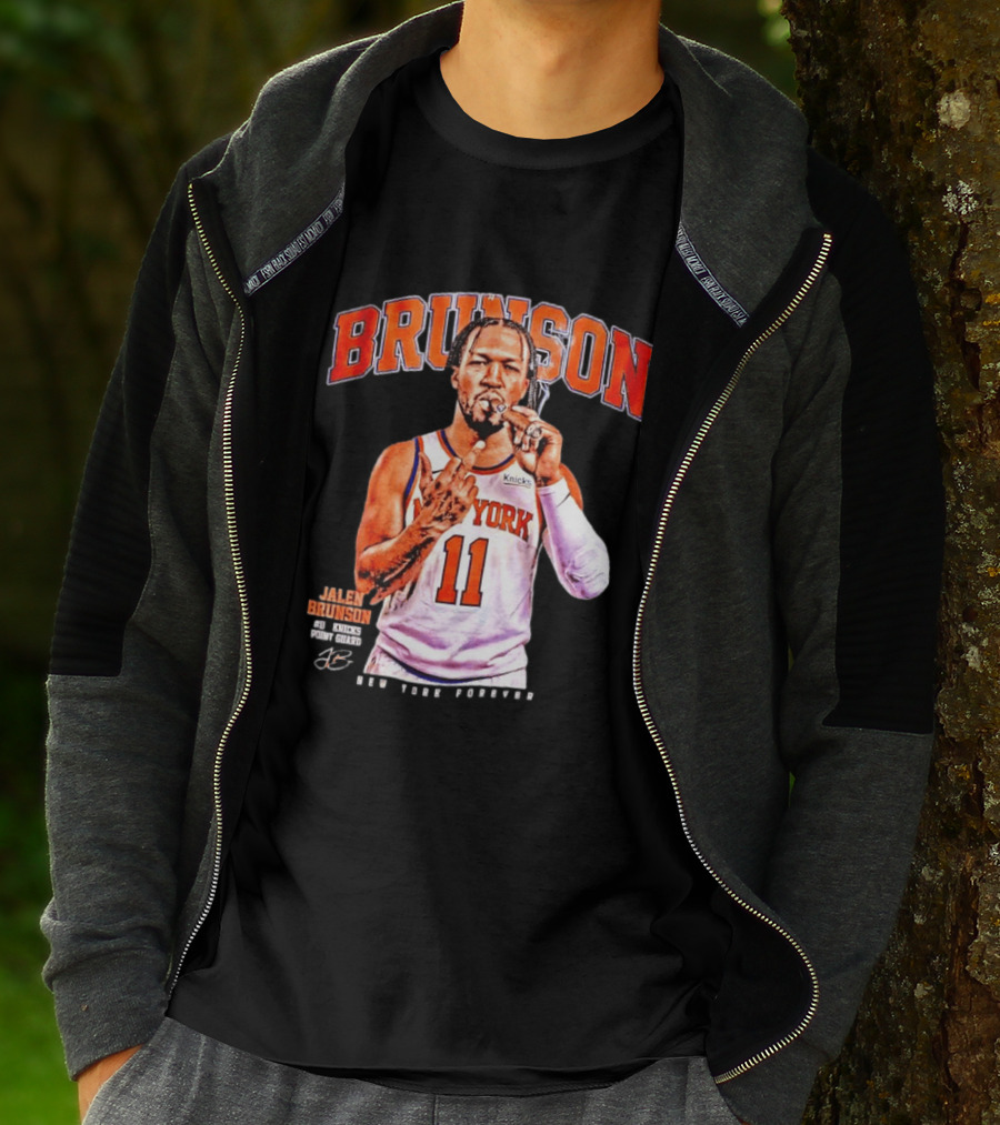 Jalen Brunson Middle Finger New York Knicks NBA Point Guard Brunson 11 Old Yolk Records Knicks T-Shirt
