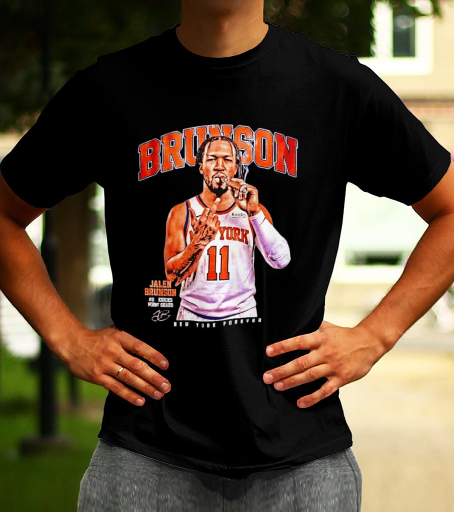 Jalen Brunson Middle Finger New York Knicks NBA Point Guard Brunson 11 Old Yolk Records Knicks T-Shirt