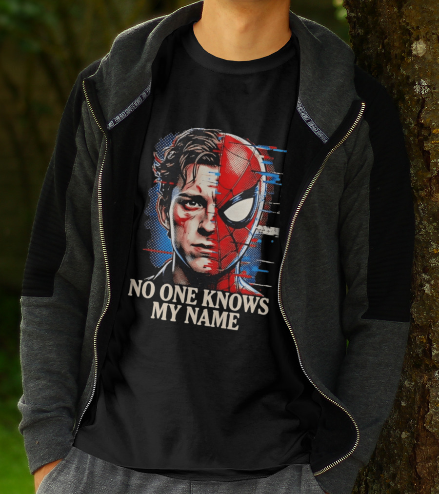 Tom Holland Spider Man No One Knows My Name Split Face Comic T-Shirt