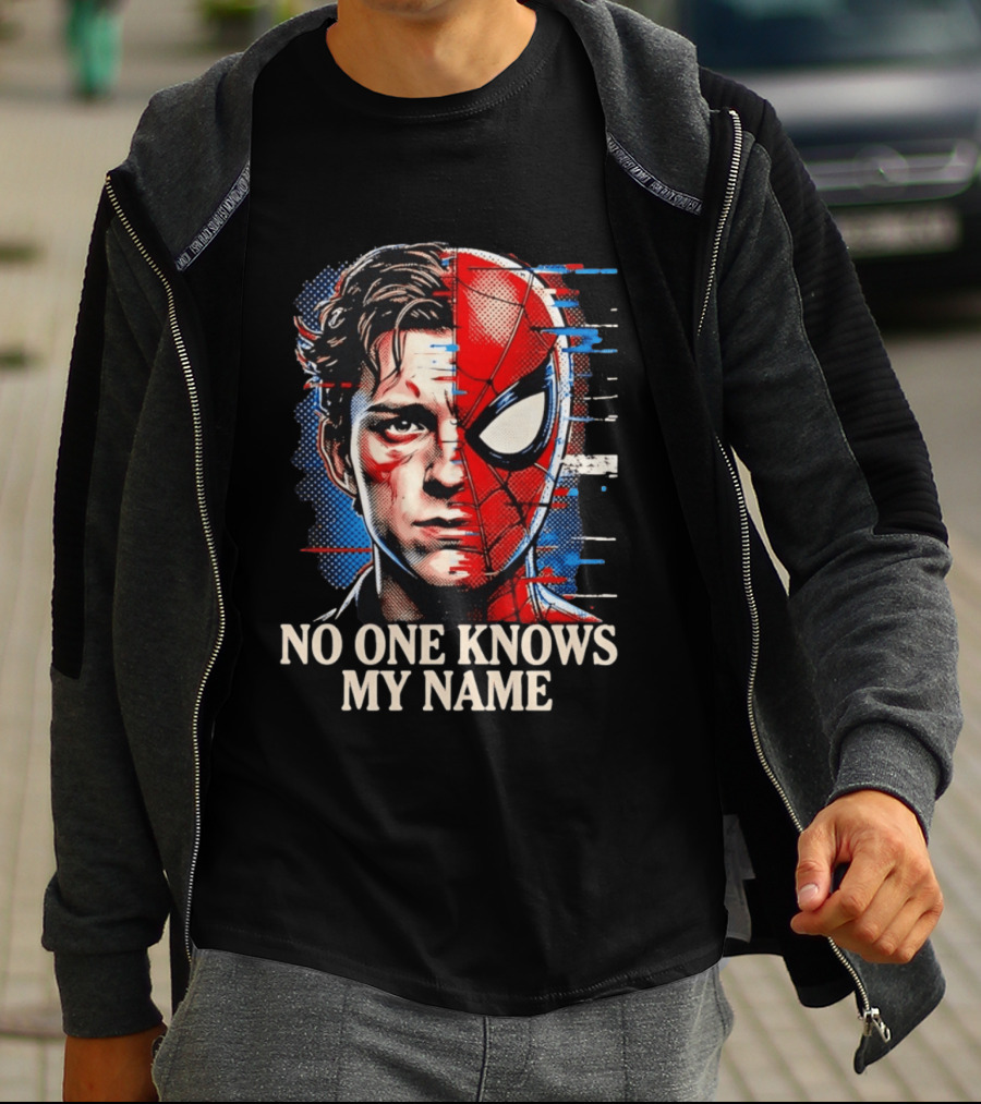 Tom Holland Spider Man No One Knows My Name Split Face Comic T-Shirt