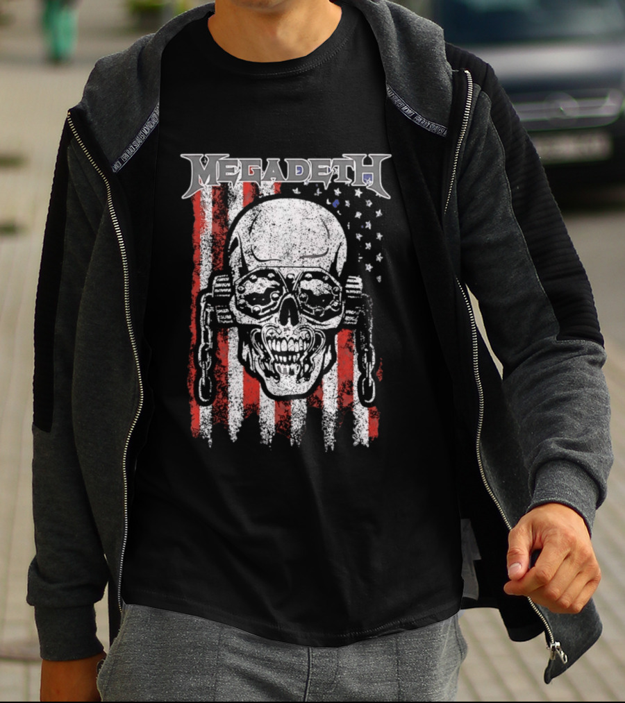 Megadeth American Flag Skull Distressed Chain T-Shirt