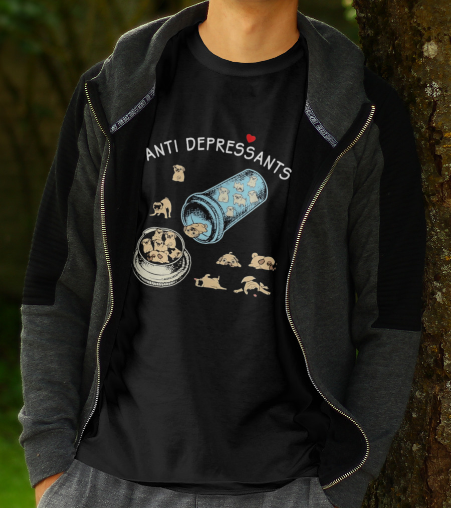 Anti Depressants Pug Puppies In Pill Bottle T-Shirt