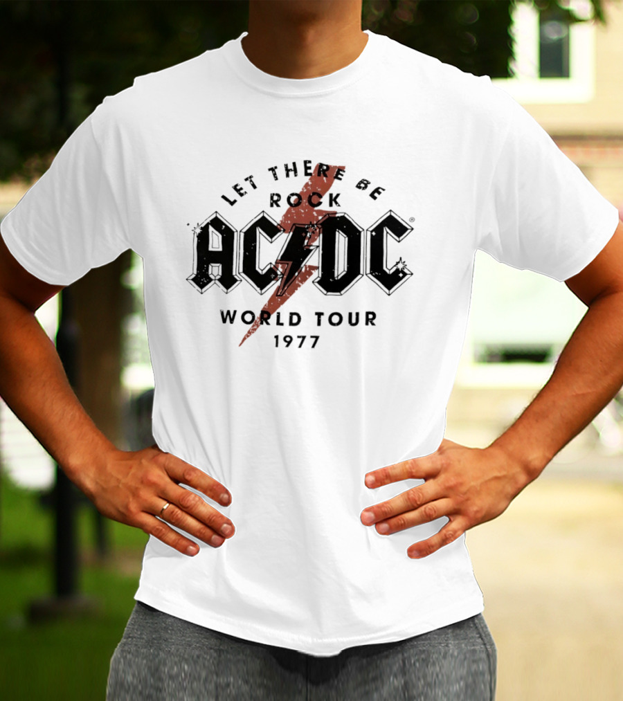 AC DC Let There Be Rock 1977 World Tour Lightning Bolt T-Shirt