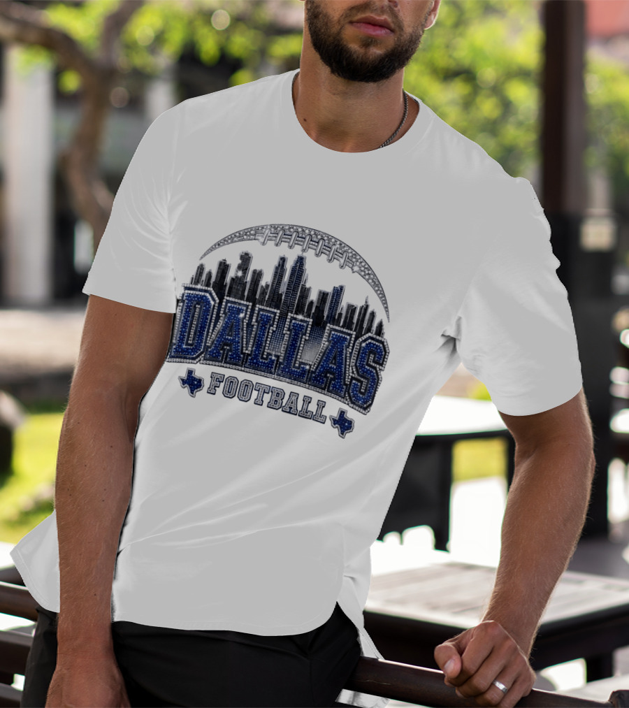 Dallas Football Skyline Rhinestone Texas Cityscape T-Shirt