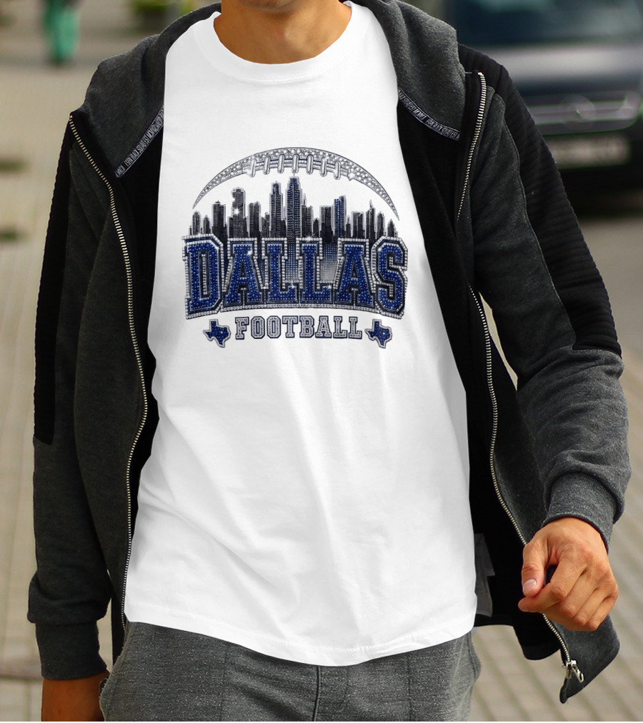 Dallas Football Skyline Rhinestone Texas Cityscape T-Shirt