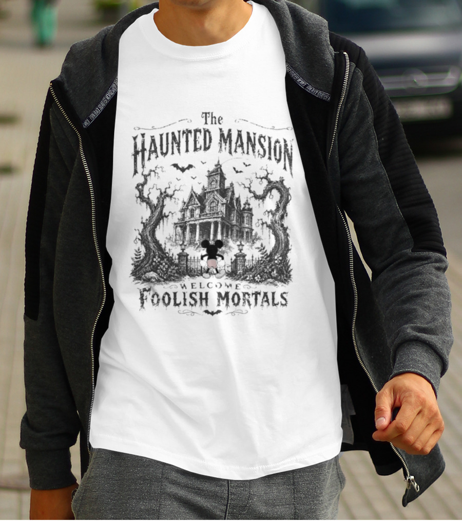 The Haunted Mansion Welcome Foolish Mortals Disney Halloween Mickey T-Shirt