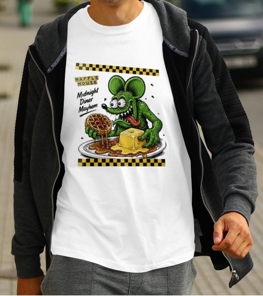 Rat Fink Waffle House Midnight Diner Mayhem Stay Golden T-Shirt