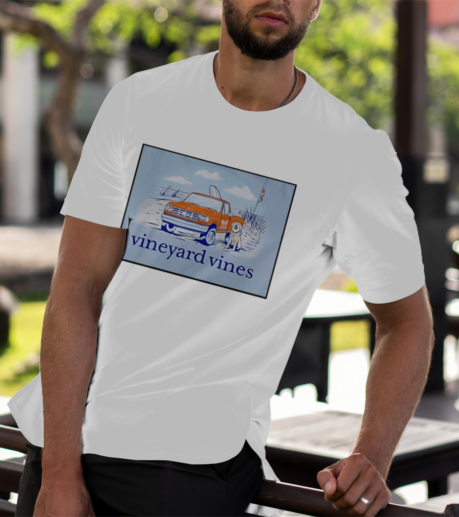 Vineyard Vines Beach Dog And Surf Truck Scene With Golden Retriever T-Shirt