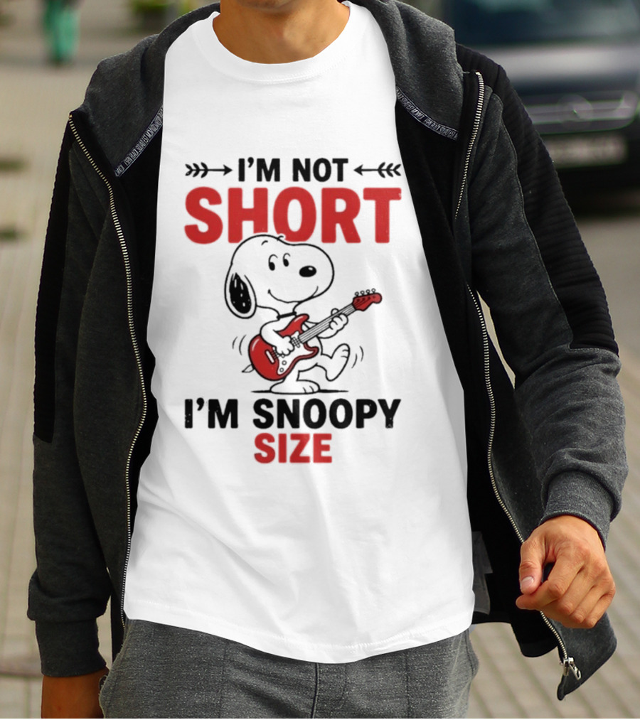 Snoopy Beagle Cartoon I'm Not Short I'm Snoopy Size Guitar Music T-Shirt