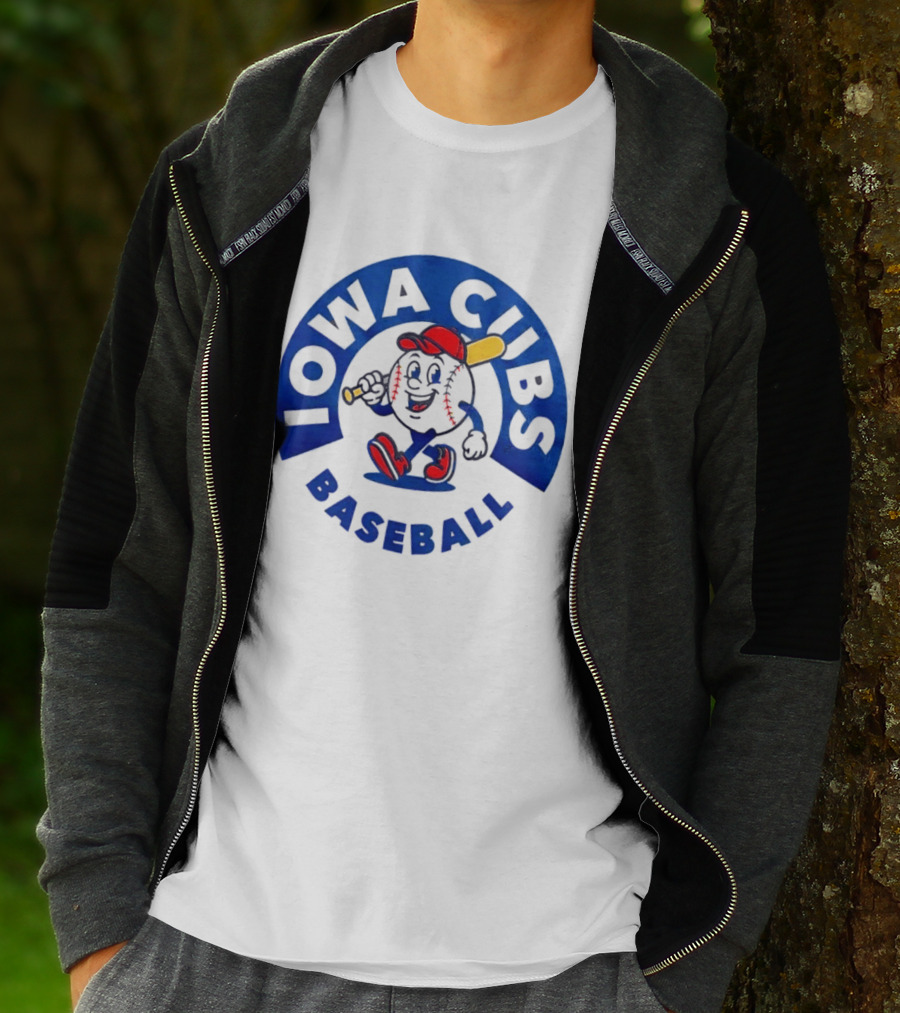 Iowa Cubs MLB Baseball Cartoon Walking Ball Bat Red Cap T-Shirt
