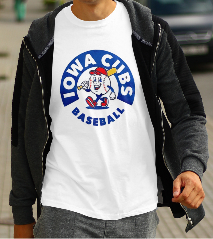 Iowa Cubs MLB Baseball Cartoon Walking Ball Bat Red Cap T-Shirt