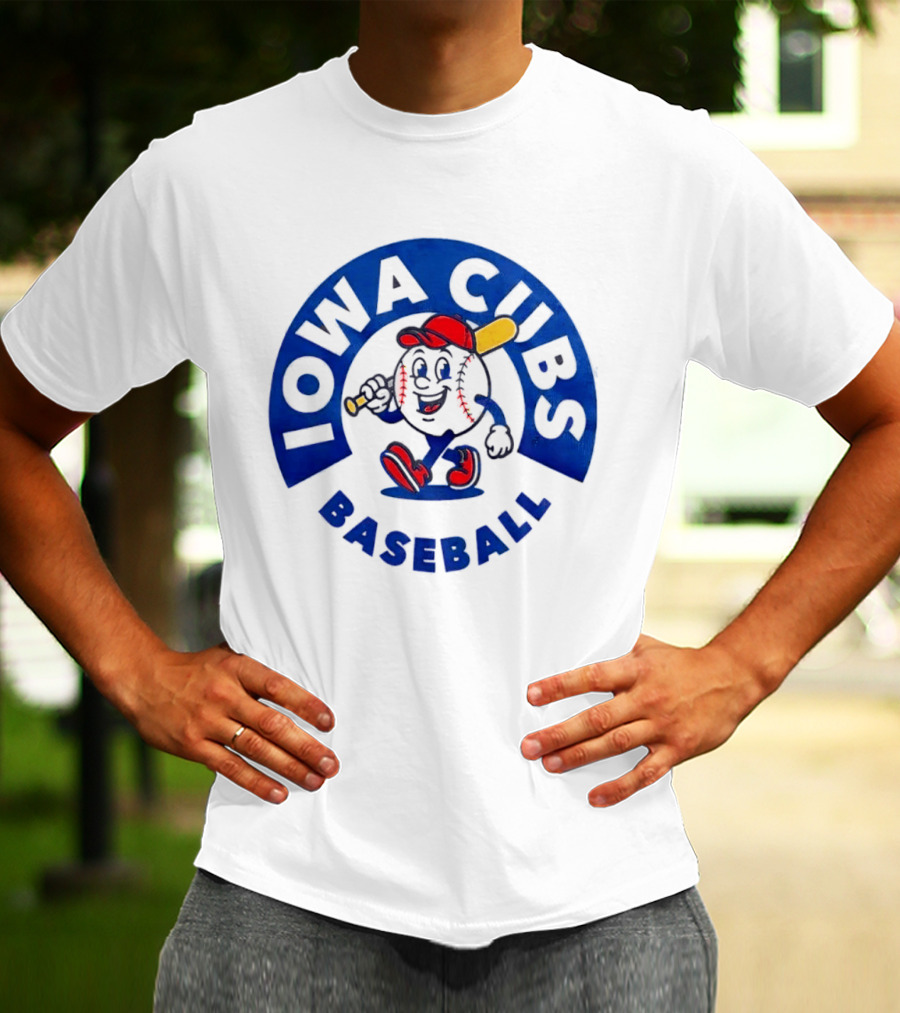 Iowa Cubs MLB Baseball Cartoon Walking Ball Bat Red Cap T-Shirt