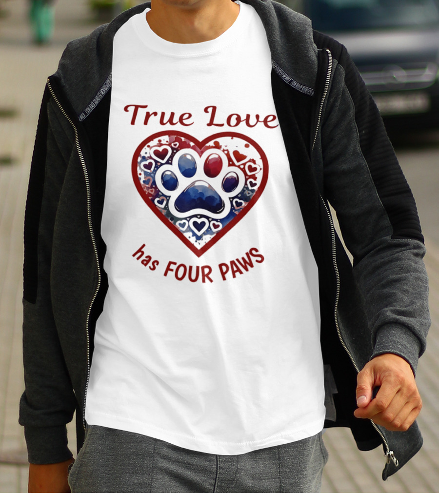 True Love Has Four Paws Heart Paw Print Dog Lover T-Shirt