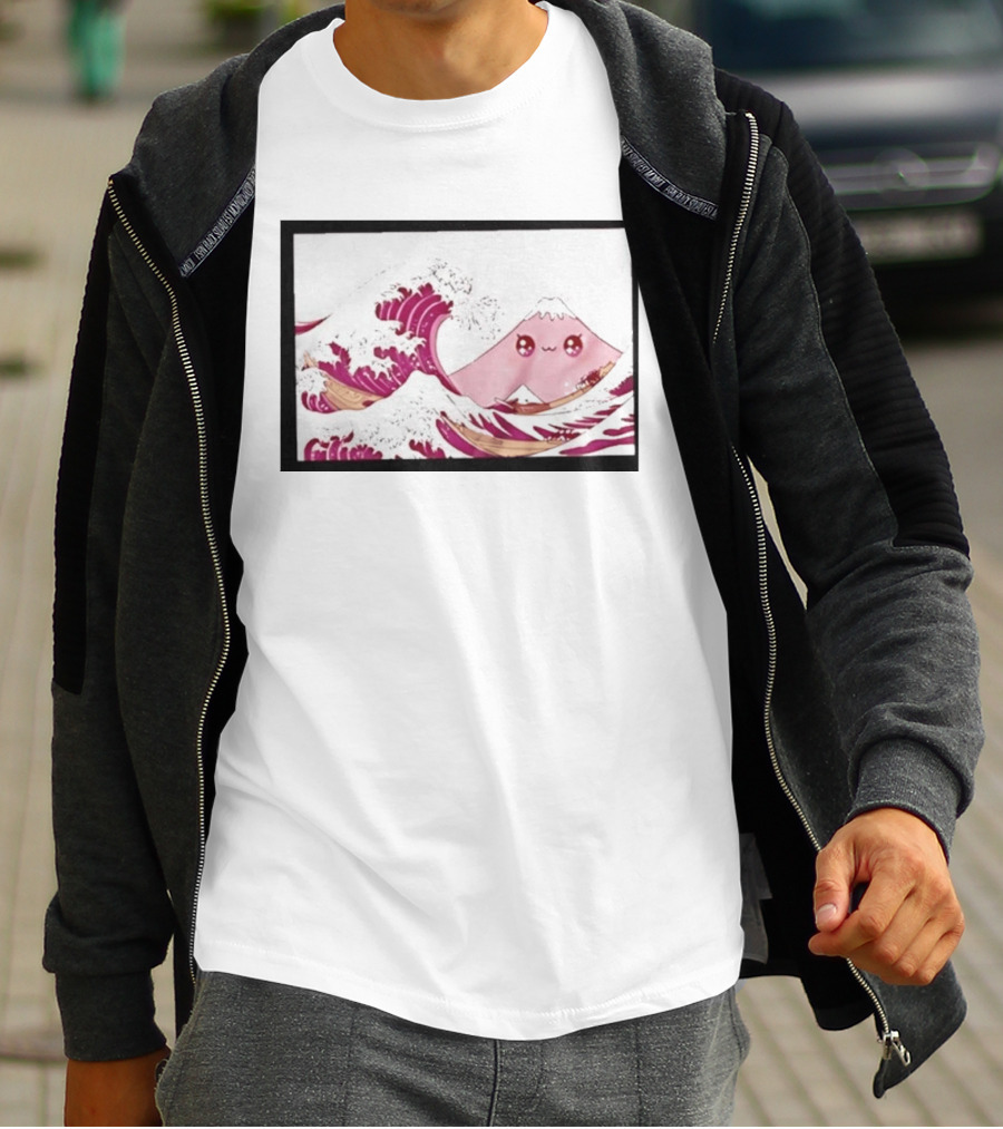 Kawaii Great Wave Pink Mountain Anime T-Shirt