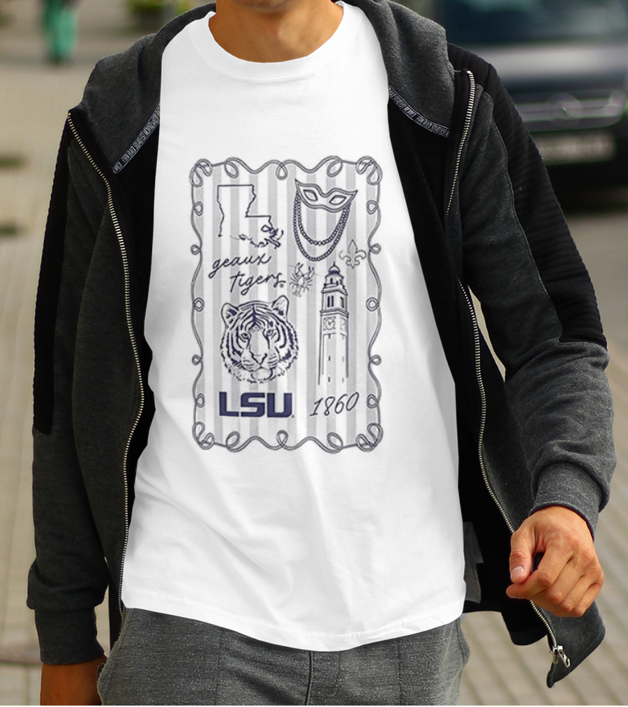 LSU Tigers Geaux Tigers Campus Sketch Frame With LSU And Tiger T-Shirt