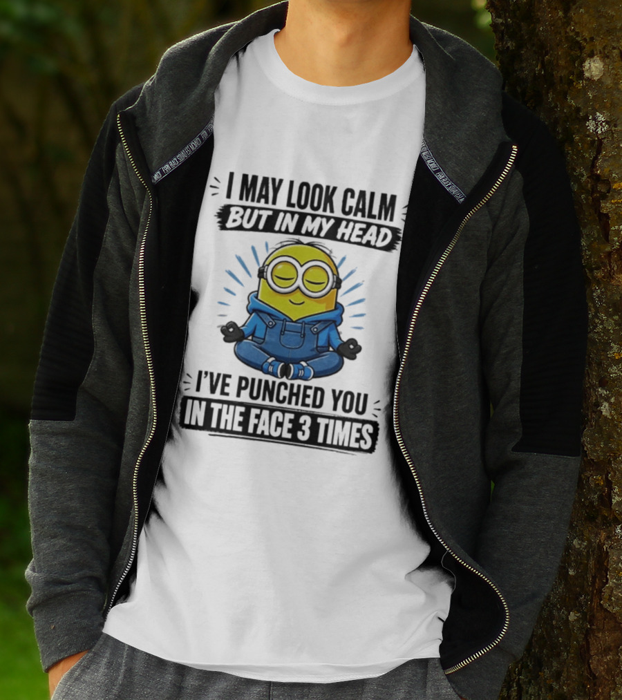 Minion I May Look Calm But In My Head I've Punched You In The Face 3 Times Meditating Blue Overalls T-Shirt
