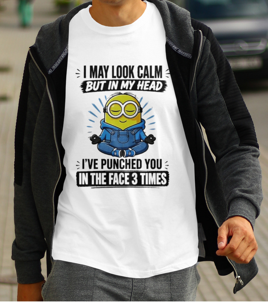 Minion I May Look Calm But In My Head I've Punched You In The Face 3 Times Meditating Blue Overalls T-Shirt