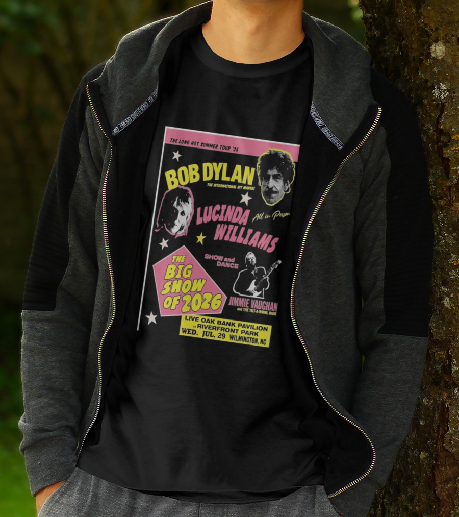 Bob Dylan Lucinda Williams The Long Hot Summer Tour '26 Live Oak Bank Pavilion Riverfront Park July 29 The Big Show Of 2026 T-Shirt