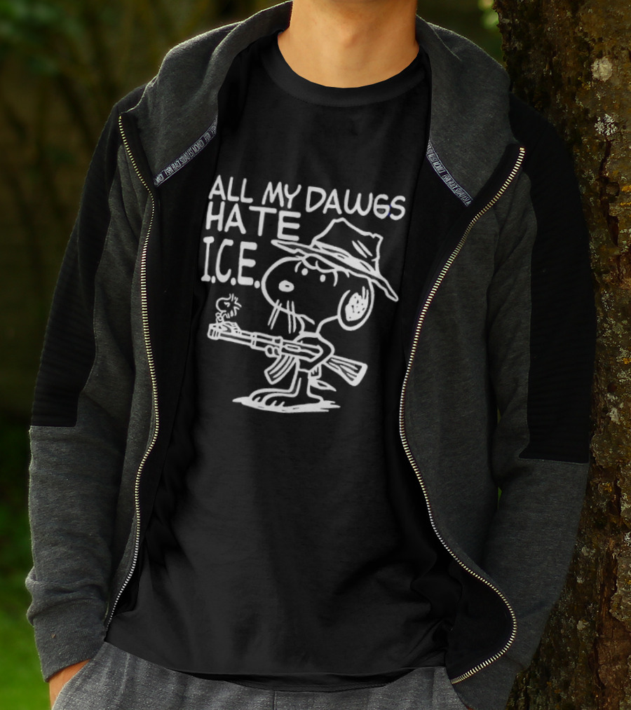 Snoopy Cowboy All My Dawgs Hate Ice Peanuts Character Funny Western T-Shirt