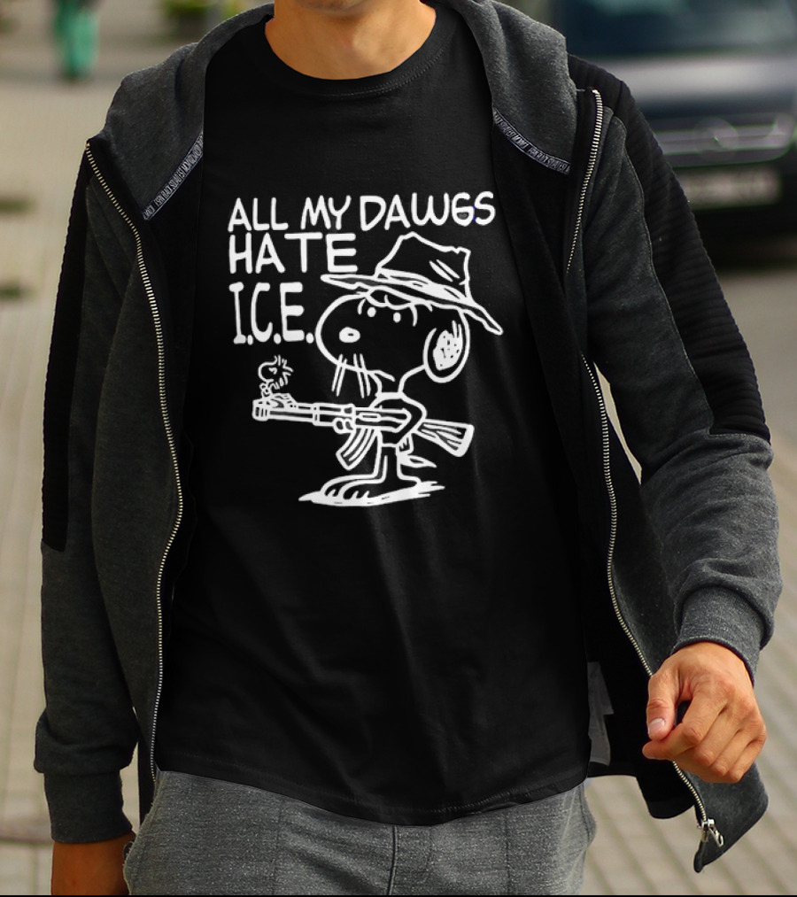 Snoopy Cowboy All My Dawgs Hate Ice Peanuts Character Funny Western T-Shirt