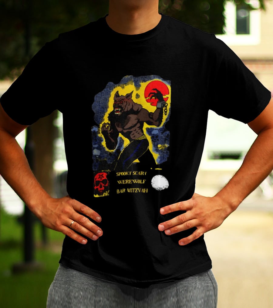 Spooky Scary Werewolf Bar Mitzvah Moonlight Night Zaidi.com T-Shirt
