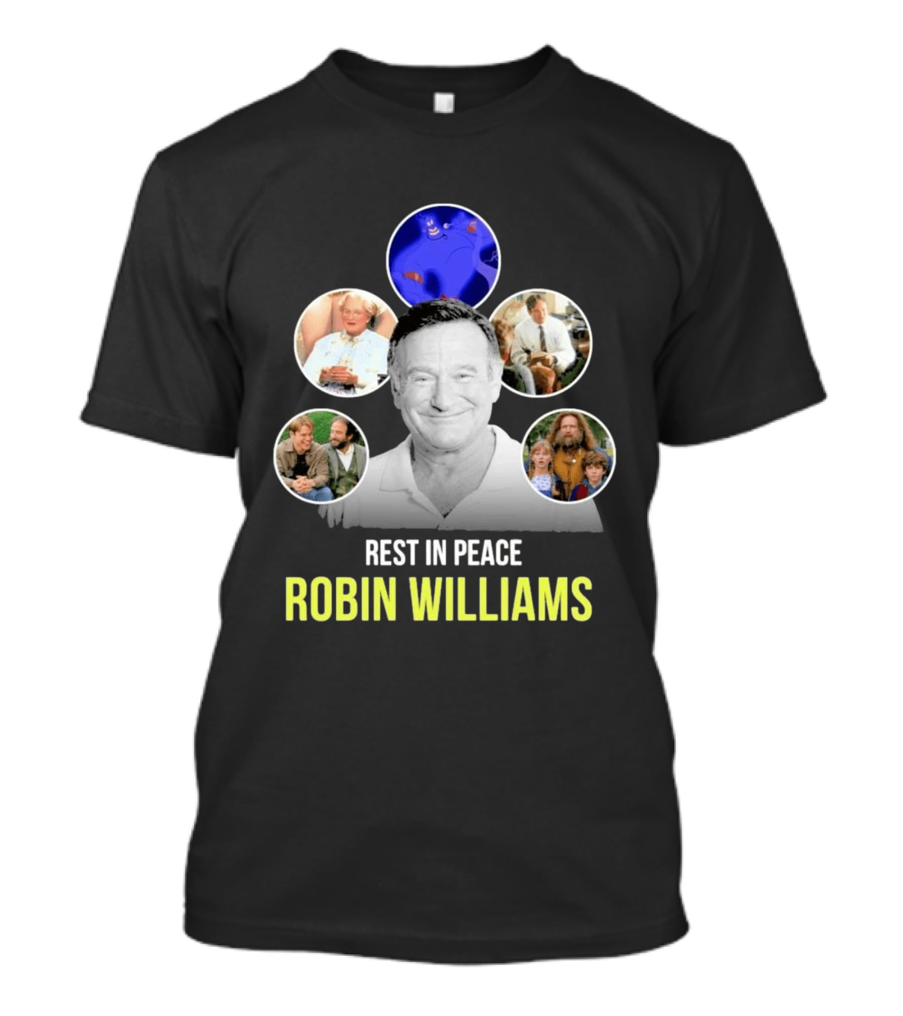 Rest In Peace Robin Williams Aladdin Genie Mrs. Doubtfire Jumanji Good Will Hunting T-Shirt