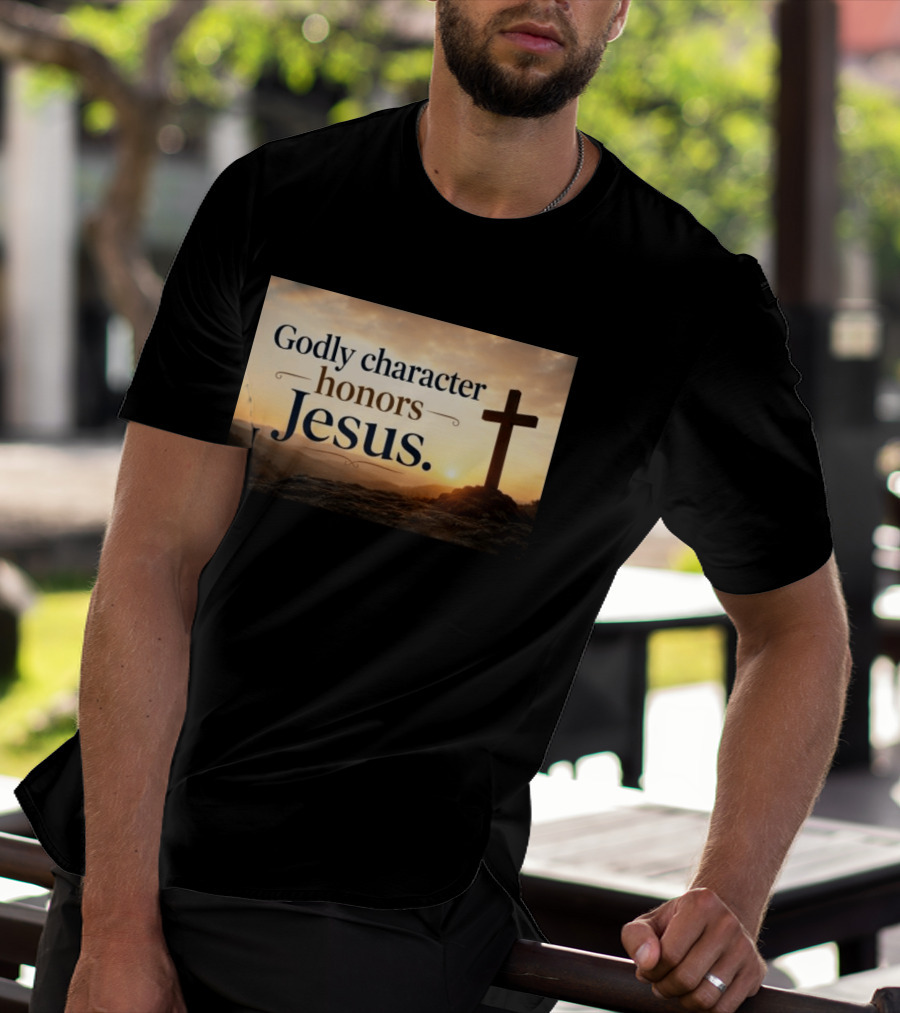 Godly Character Honors Jesus Cross At Sunset T-Shirt
