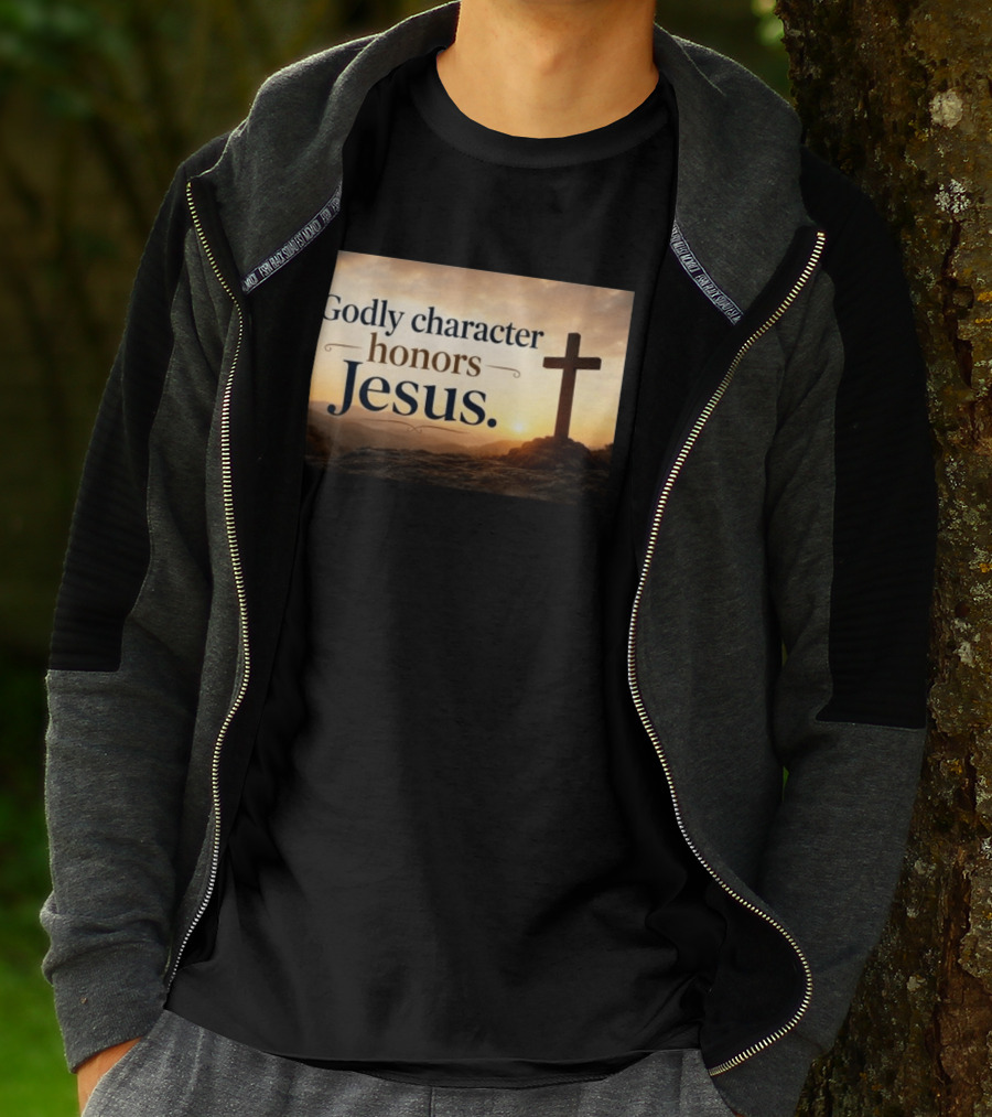 Godly Character Honors Jesus Cross At Sunset T-Shirt