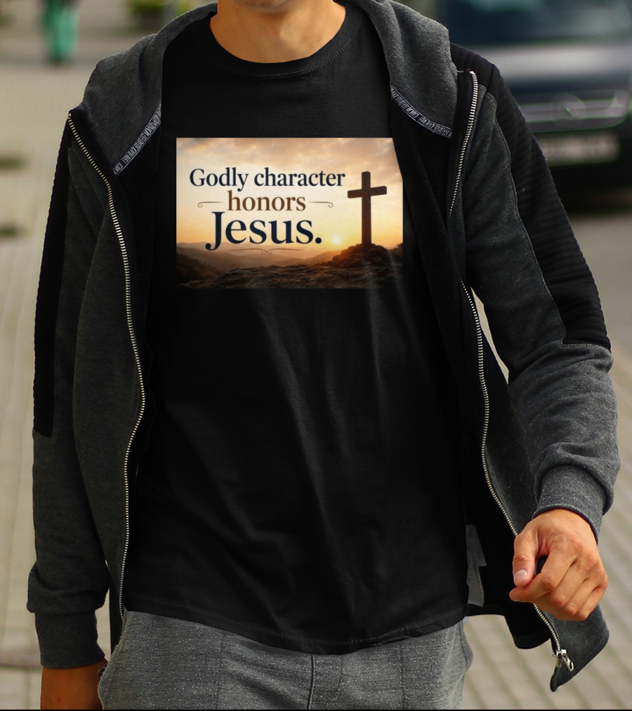 Godly Character Honors Jesus Cross At Sunset T-Shirt