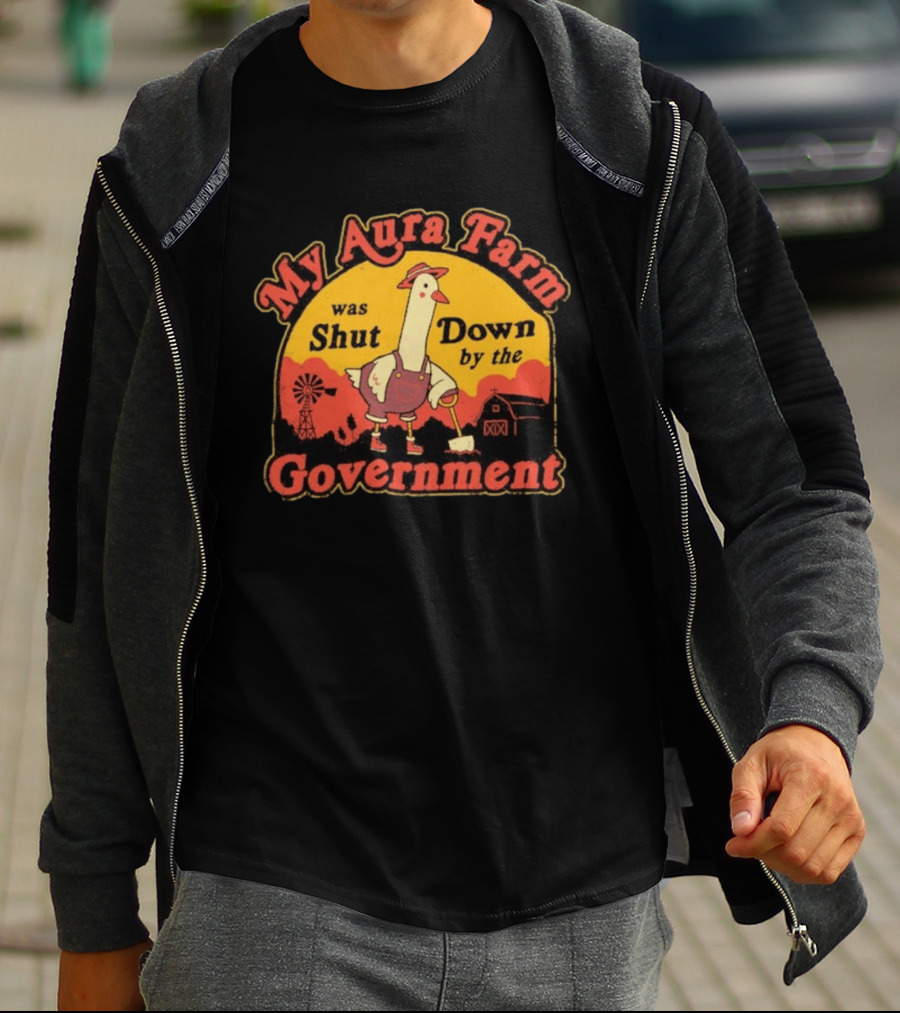 My Aura Farm Was Shut Down By The Government Goose Vintage Farmyard Scene T-Shirt