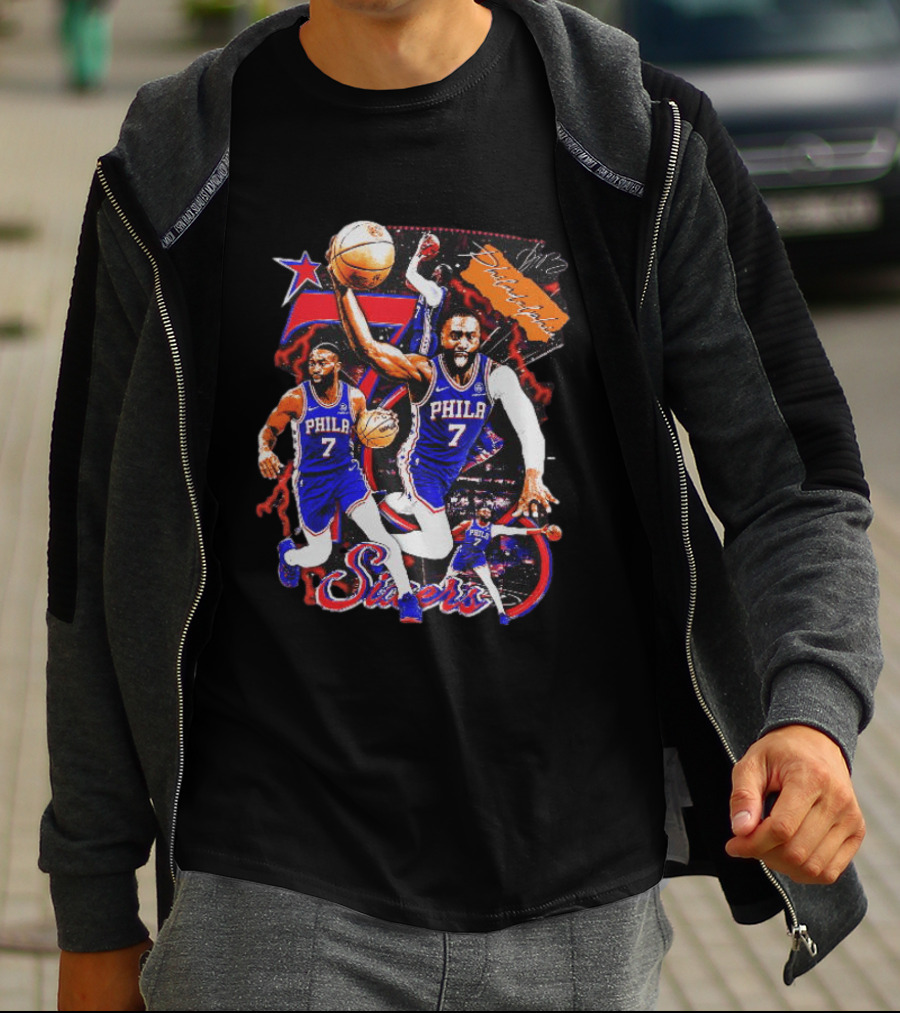Tyrese Maxey Philadelphia Sixers Basketball Phila 7 NBA Player Action T-Shirt