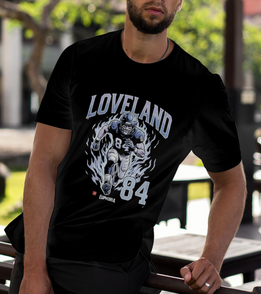 Loveland 84 Euphoria Football Player Blue Flames Athletic T-Shirt