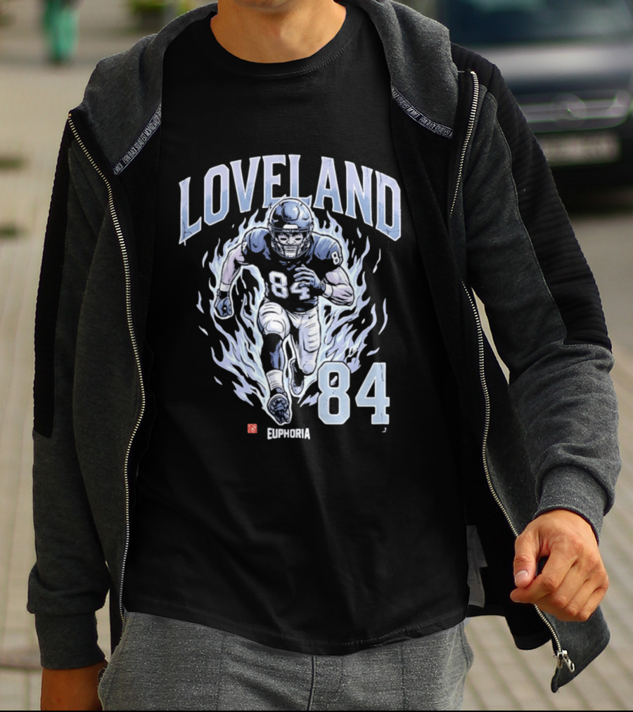 Loveland 84 Euphoria Football Player Blue Flames Athletic T-Shirt
