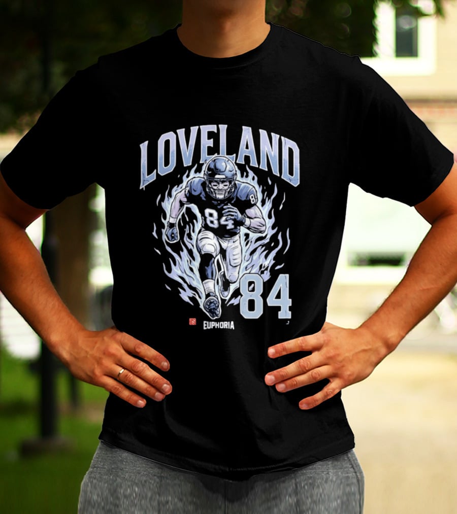 Loveland 84 Euphoria Football Player Blue Flames Athletic T-Shirt